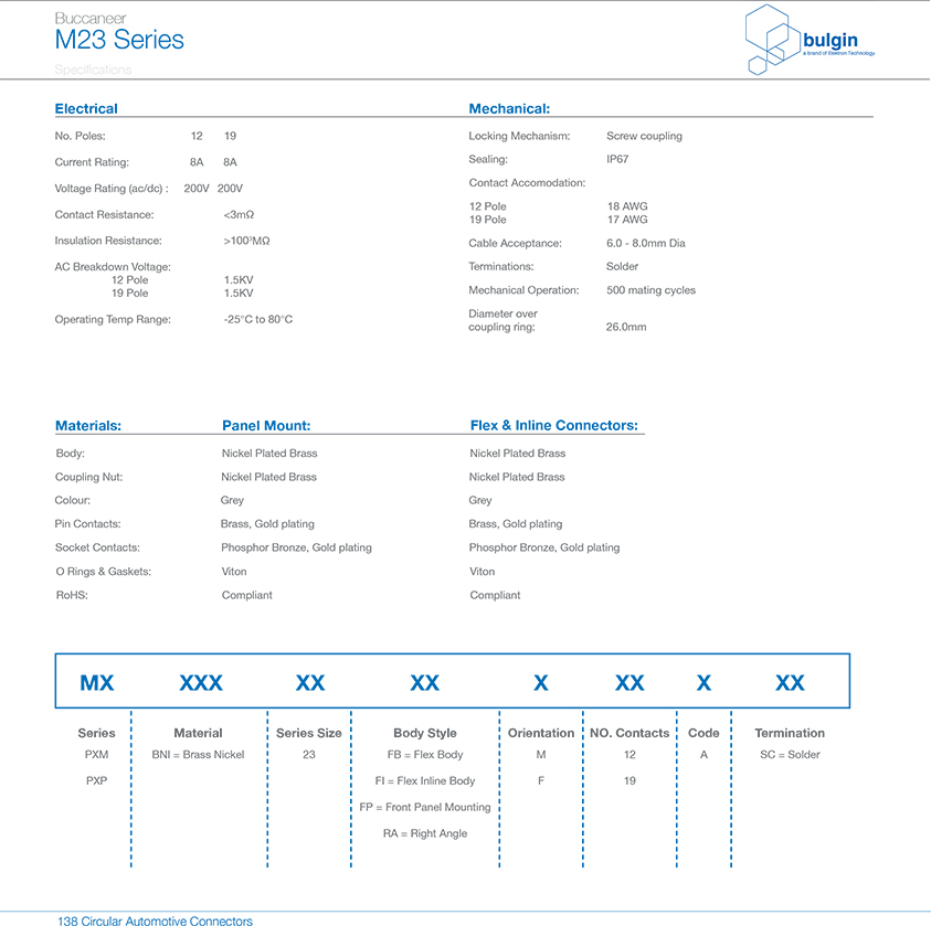 M23 連接器公頭焊線式技術參數(shù)