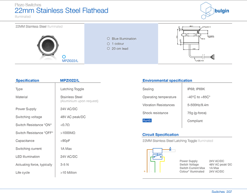 MPZI022-L不銹鋼Piezo開關選型 MPZI022-L不銹鋼Piezo開關選型