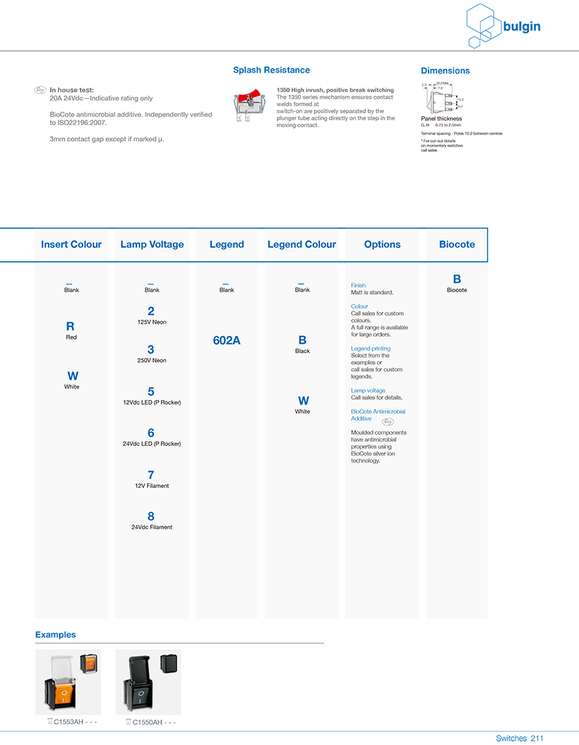1550標準和1350高電涌開關(guān)功能表
