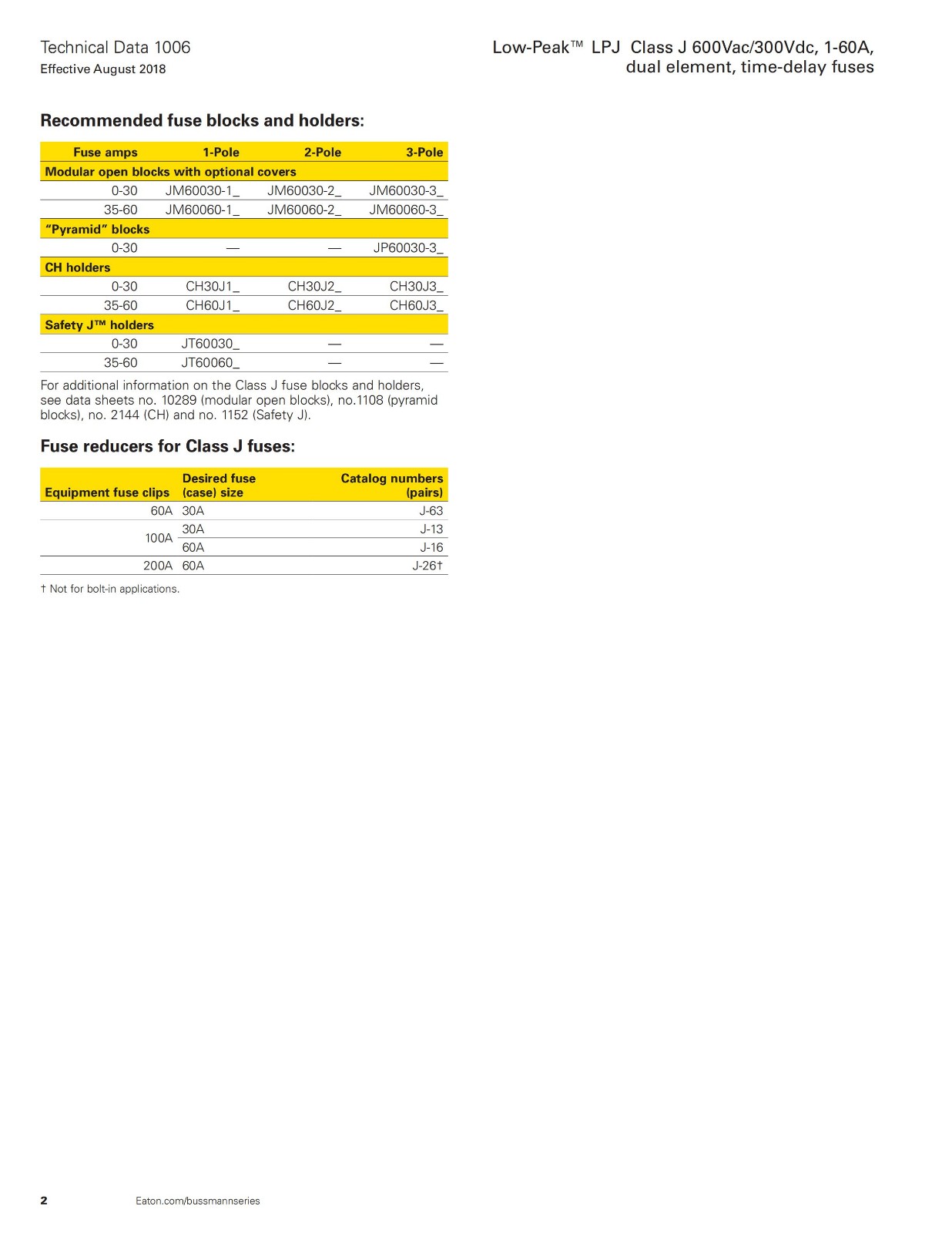 LPJ系列美標熔斷器參數 LPJ系列美標熔斷器參數